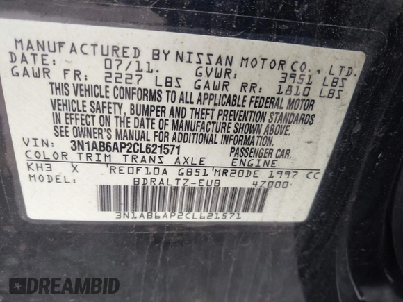 2012 Nissan Sentra S with VIN 3N1AB6AP2CL621571, listed as a IAAI auction lot 42499916 with 135,366 mi miles and . Bid and sale history available at DreamBid. Image 9.