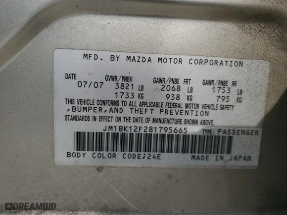 2008 Mazda Mazda3 Sport *Ltd Avail* with VIN JM1BK12F281795665, listed as a Copart auction lot 48958995 with 154,504 mi miles and Salvage Title. Bid and sale history available at carsss.com. Image 14.