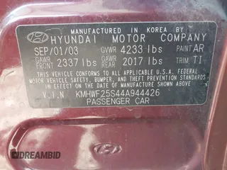 2004 Hyundai Sonata with VIN KMHWF25S44A944426, listed as a IAAI auction lot 41600969 with 1 mi miles. Bid and sale history available at carsss.com. Image 9.