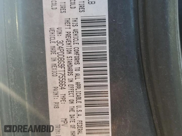 2015 Dodge Journey SXT with VIN 3C4PDDBG9FT755664, listed as a Copart auction lot 59167815 with 180,128 mi miles and Clean title. Bid and sale history available at DreamBid. Image 13.