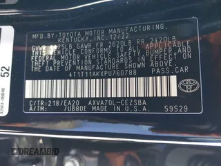 2023 Toyota Camry SE with VIN 4T1T11AKXPU760788, listed as a IAAI auction lot 41837741 with 1 mi miles. Bid and sale history available at carsss.com. Image 9.