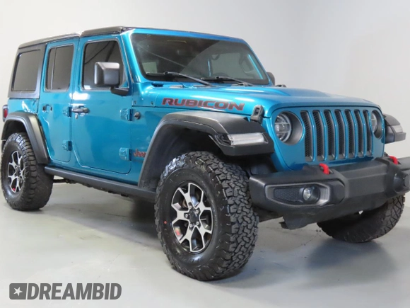 2020 Jeep Wrangler Unlimited Rubicon z VIN 1C4HJXFG0LW141133, wystawiony jako Copart lot #59150925 z przebiegiem 61 973 mil mil oraz Szkoda całkowita • Salvage title. Historia ofert i sprzedaży dostępna na DreamBid. Obrazek 1.