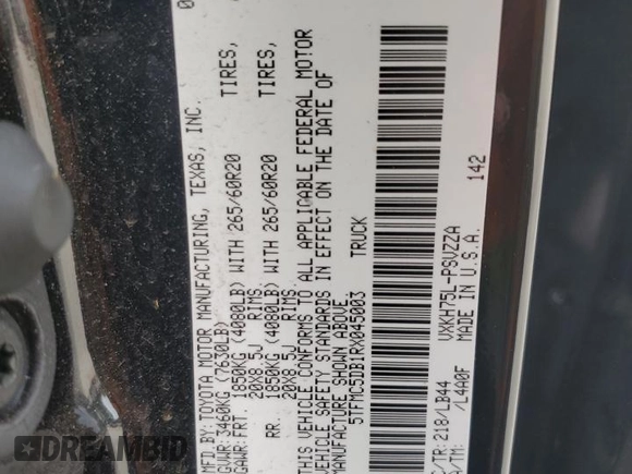 2024 Toyota Tundra 1794 Edition with VIN 5TFMC5DB1RX045003, listed as a Copart auction lot 46123005 with 16,881 mi miles and Salvage title. Bid and sale history available at DreamBid. Image 12.