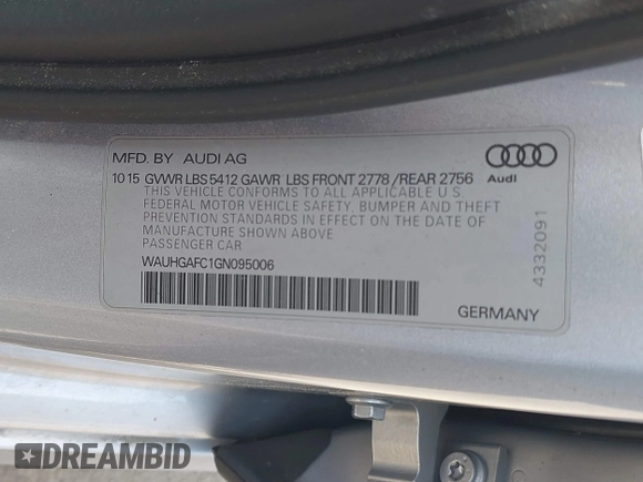 2016 Audi A6 Prestige с VIN WAUHGAFC1GN095006, выставлен на аукционе IAAI как лот 42607718 с пробегом 128 147 миль миль и . История ставок и продаж доступна на DreamBid. Изображение 9.
