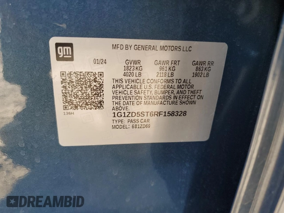 2024 Chevrolet Malibu LT with VIN 1G1ZD5ST6RF158328, listed as a Copart auction lot 48143715 with 24,411 mi miles and Salvage Title. Bid and sale history available at DreamBid. Image 12.
