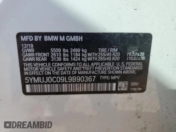 2020 BMW X4 M Competition z VIN 5YMUJ0C09L9B90367, wystawiony jako Copart lot #46588424 z przebiegiem Nie podano mil oraz Szkoda całkowita • Salvage title. Historia ofert i sprzedaży dostępna na DreamBid. Obrazek 12.
