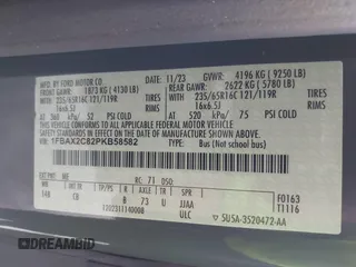 2023 Ford Transit Passenger XL with VIN 1FBAX2C82PKB58582, listed as a IAAI auction lot 41898895 with 16,416 mi miles and . Bid and sale history available at DreamBid. Image 9.