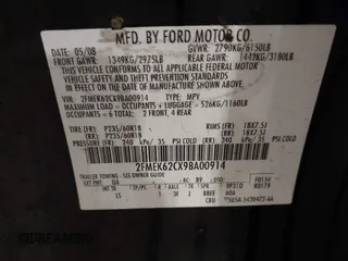 2009 Ford Flex SEL with VIN 2FMEK62CX9BA00914, listed as a IAAI auction lot 41462760 with 227,977 mi miles. Bid and sale history available at carsss.com. Image 9.