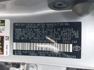 2022 Toyota Camry SE z VIN 4T1G11AK3NU638448, wystawiony jako IAAI lot #42087578 z przebiegiem 58 529 mil mil oraz . Historia ofert i sprzedaży dostępna na DreamBid. Obrazek 9.