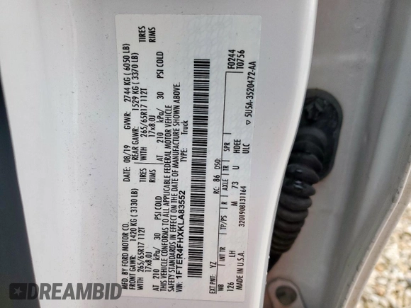 2019 Ford Ranger XL with VIN 1FTER4FHXKLA83552, listed as a Copart auction lot 57645535 with 120,597 mi miles and Clean title. Bid and sale history available at DreamBid. Image 12.
