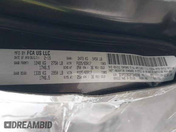 2015 Dodge Journey SXT with VIN 3C4PDCBG2FT649308, listed as a IAAI auction lot 42285409 with 140,668 mi miles and . Bid and sale history available at DreamBid. Image 9.