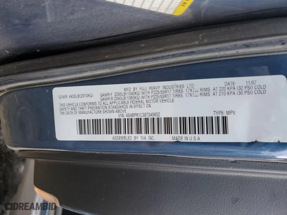 2008 Subaru Outback (Natl) i with VIN 4S4BP61C387345652, listed as a Copart auction lot 78018854 with 144,487 mi miles and Salvage Title. Bid and sale history available at carsss.com. Image 12.