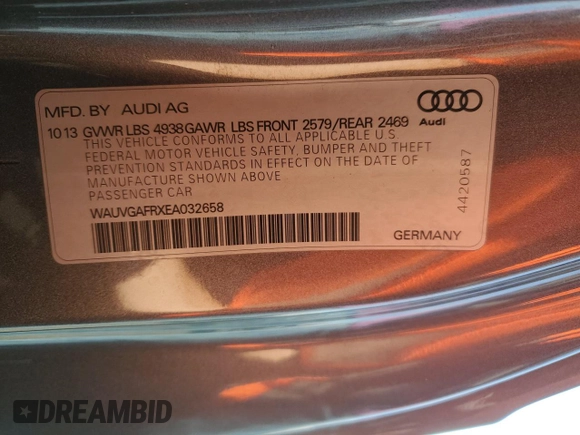 2014 Audi S5 Prestige z VIN WAUVGAFRXEA032658, wystawiony jako Copart lot #79515874 z przebiegiem 70 001 mil mil oraz Szkoda całkowita • Salvage title. Historia ofert i sprzedaży dostępna na DreamBid. Obrazek 14.