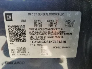 2019 Cadillac XT5 Luxury FWD with VIN 1GYKNCRS1KZ131818, listed as a Copart auction lot 49354595 with 131,995 mi miles and Salvage Title. Bid and sale history available at DreamBid. Image 12.