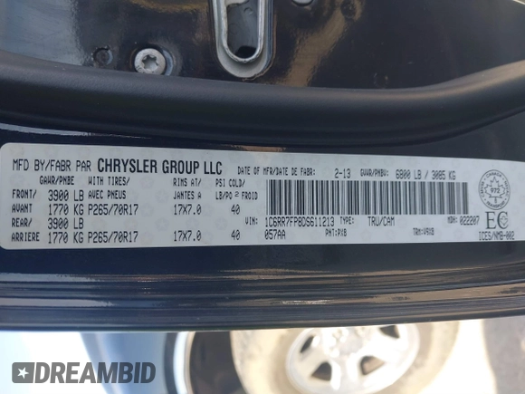 2013 Ram 1500 ST z VIN 1C6RR7FP8DS611213, wystawiony jako IAAI lot #41384202 z przebiegiem 155 734 mil mil oraz . Historia ofert i sprzedaży dostępna na DreamBid. Obrazek 9.