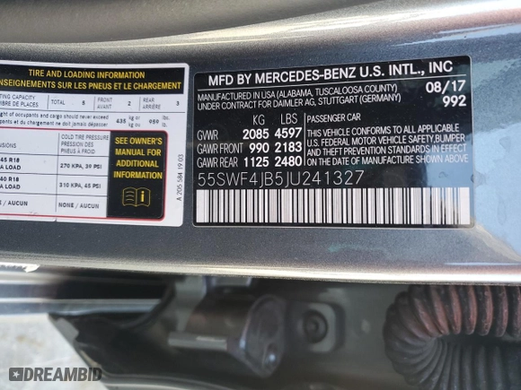 2018 Mercedes-Benz C-Class C 300 with VIN 55SWF4JB5JU241327, listed as a Copart auction lot 48973685 with 71,915 mi miles and Salvage Title. Bid and sale history available at carsss.com. Image 12.