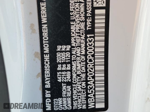 2024 BMW 4 Series 430i z VIN WBA53AP02RCP00331, wystawiony jako Copart lot #80591694 z przebiegiem 3 981 mil mil oraz Szkoda całkowita • Salvage title. Historia ofert i sprzedaży dostępna na DreamBid. Obrazek 14.