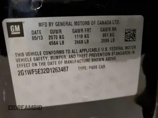 2013 Chevrolet Impala LS with VIN 2G1WF5E32D1263487, listed as a Copart auction lot 54415835 with 71,752 mi miles and Clean Title. Bid and sale history available at DreamBid. Image 12.
