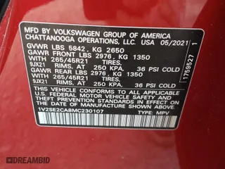 2021 Volkswagen Atlas Cross Sport 3.6L V6 SEL with VIN 1V2SE2CA8MC230107, listed as a Copart auction lot 36665393 with 0 mi miles. Bid and sale history available at carsss.com. Image 14.