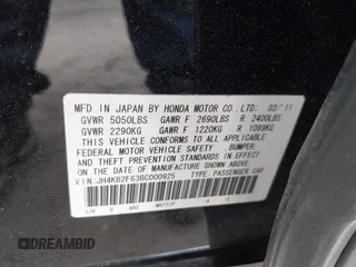 2011 Acura RL Technology with VIN JH4KB2F63BC000925, listed as a IAAI auction lot 42082074 with 117,491 mi miles and . Bid and sale history available at DreamBid. Image 9.
