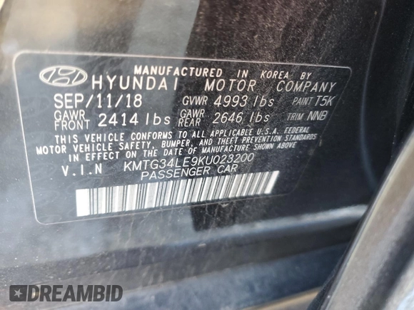 2019 Genesis G70 3.3T Advanced with VIN KMTG34LE9KU023200, listed as a Copart auction lot 88573435 with 26,847 mi miles and Salvage Title. Bid and sale history available at carsss.com. Image 14.