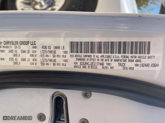 2014 Ram 2500 Tradesman with VIN 3C6UR4CJ2EG137406, listed as a Copart auction lot 76758194 with 207,598 mi miles and Clean Title. Bid and sale history available at carsss.com. Image 10.