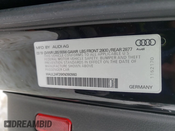2019 Audi A6 Premium Plus with VIN WAUL2AF26KN090960, listed as a Copart auction lot 42331955 with 0 mi miles and Salvage Title. Bid and sale history available at carsss.com. Image 12.
