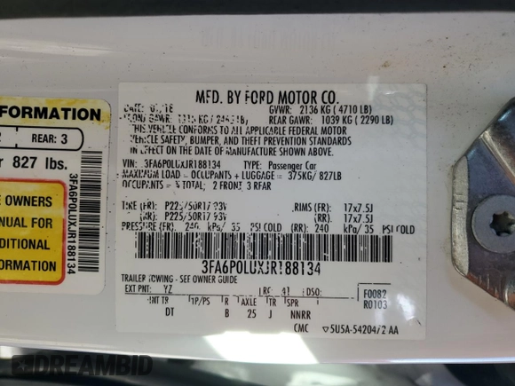 2018 Ford Fusion SE z VIN 3FA6P0LUXJR188134, wystawiony jako Copart lot #48048605 z przebiegiem 95 633 mil mil oraz Szkoda całkowita • Salvage title. Historia ofert i sprzedaży dostępna na DreamBid. Obrazek 12.