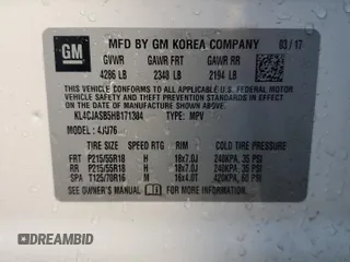 2017 Buick Encore Preferred z VIN KL4CJASB5HB171304, wystawiony jako Copart lot #47960335 z przebiegiem 67 669 mil mil oraz Szkoda całkowita • Salvage title. Historia ofert i sprzedaży dostępna na DreamBid. Obrazek 13.