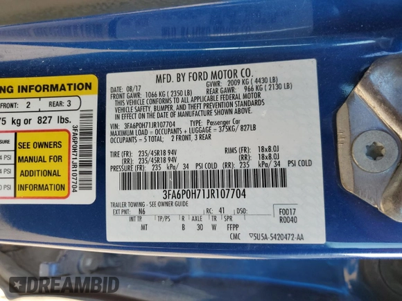 2018 Ford Fusion SE z VIN 3FA6P0H71JR107704, wystawiony jako Copart lot #75017244 z przebiegiem 202 999 mil mil oraz Nie do naprawy • Non repairable. Historia ofert i sprzedaży dostępna na DreamBid. Obrazek 12.