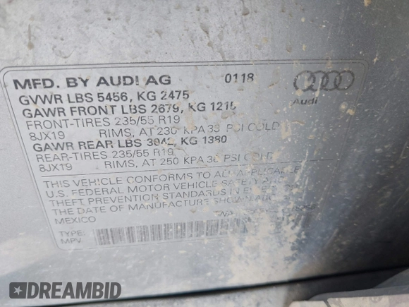 2018 Audi Q5 Premium with VIN WA1ANAFY4J2118996, listed as a IAAI auction lot 41798898 with 136,252 mi miles and . Bid and sale history available at DreamBid. Image 9.