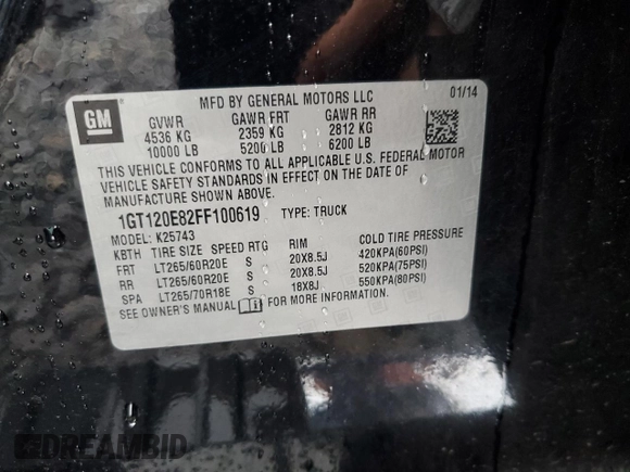 2015 GMC Sierra 2500HD Denali z VIN 1GT120E82FF100619, wystawiony jako Copart lot #58014705 z przebiegiem 188 525 mil mil oraz Szkoda całkowita • Salvage title. Historia ofert i sprzedaży dostępna na DreamBid. Obrazek 12.