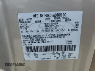 2007 Ford F-150 XLT z VIN 1FTPW14V17KC57370, wystawiony jako Copart lot #55228825 z przebiegiem 202 005 mil mil oraz Szkoda całkowita • Salvage title. Historia ofert i sprzedaży dostępna na DreamBid. Obrazek 12.