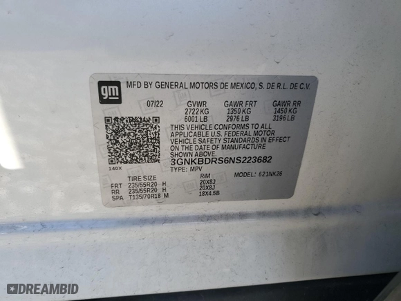 2022 Chevrolet Blazer LT with VIN 3GNKBDRS6NS223682, listed as a Copart auction lot 82296544 with 37,951 mi miles and Salvage Title. Bid and sale history available at carsss.com. Image 13.