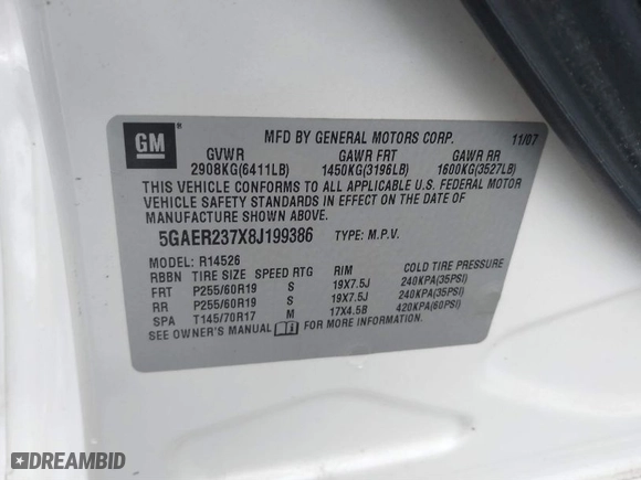 2008 Buick Enclave CXL with VIN 5GAER237X8J199386, listed as a IAAI auction lot 41524719 with 123,854 mi miles. Bid and sale history available at carsss.com. Image 9.