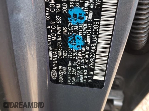 2020 Hyundai Kona SEL with VIN KM8K22AA8LU410091, listed as a Copart auction lot 71687962 with 39,990 mi miles. Bid and sale history available at carsss.com. Image 13.