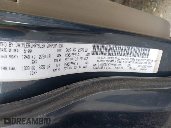 2000 Jeep Grand Cherokee Limited with VIN 1J4GW58N1YC395806, listed as a IAAI auction lot 42267747 with 180,120 mi miles and . Bid and sale history available at DreamBid. Image 9.
