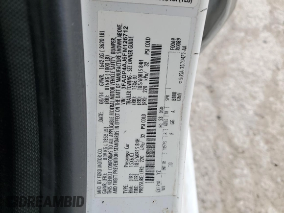 2015 Ford Fiesta S с VIN 3FADP4AJ6FM126712, выставлен на аукционе Copart как лот 58100195 с пробегом Не указан миль и Списание • Salvage title. История ставок и продаж доступна на DreamBid. Изображение 13.