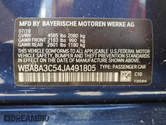 2018 BMW 3 Series 320i xDrive z VIN WBA8A3C54JA491805, wystawiony jako Copart lot #56647865 z przebiegiem 95 387 mil mil oraz Szkoda całkowita • Salvage title. Historia ofert i sprzedaży dostępna na DreamBid. Obrazek 12.
