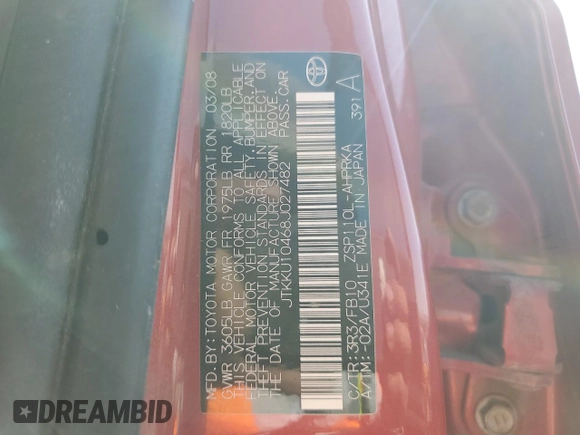 2008 Scion xD with VIN JTKKU10468J027482, listed as a Copart auction lot 73357374 with 134,732 mi miles and Salvage Title. Bid and sale history available at DreamBid. Image 13.