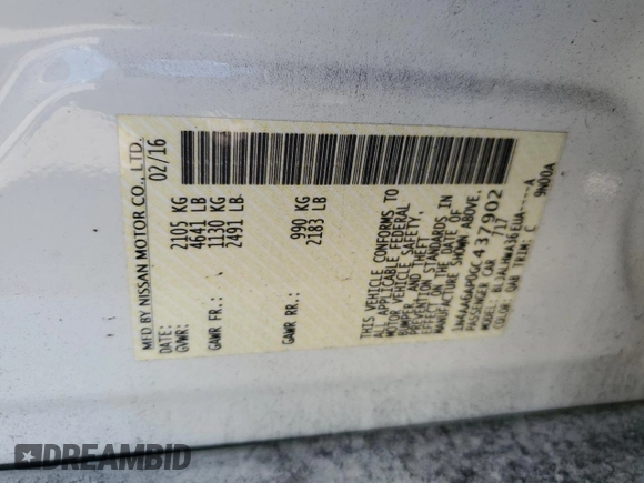 2016 Nissan Maxima SL with VIN 1N4AA6AP0GC437902, listed as a Copart auction lot 49895465 with 101,604 mi miles and Non Repairable. Bid and sale history available at DreamBid. Image 14.