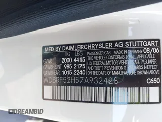 2007 Mercedes-Benz C 230 Sport with VIN WDBRF52H57A932428, listed as a IAAI auction lot 42546347 with 153,505 mi miles and . Bid and sale history available at DreamBid. Image 9.