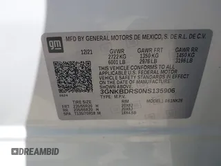 2022 Chevrolet Blazer LT z VIN 3GNKBDRS0NS135906, wystawiony jako IAAI lot #42070239 z przebiegiem 127 017 mil mil oraz . Historia ofert i sprzedaży dostępna na DreamBid. Obrazek 9.