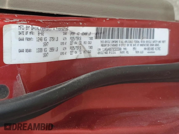 2003 Jeep Grand Cherokee Laredo z VIN 1J4GW48S73C523300, wystawiony jako Copart lot #73612503 z przebiegiem 109 570 mil mil oraz Nie do naprawy • Non repairable. Historia ofert i sprzedaży dostępna na DreamBid. Obrazek 15.
