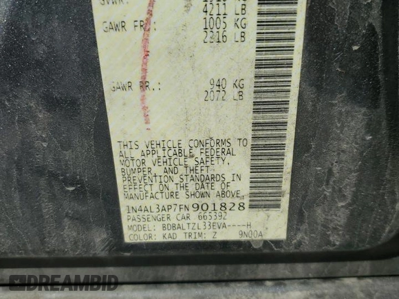2015 Nissan Altima 2.5 with VIN 1N4AL3AP7FN901828, listed as a Copart auction lot 61445175 with 60,817 mi miles and Salvage title. Bid and sale history available at DreamBid. Image 12.