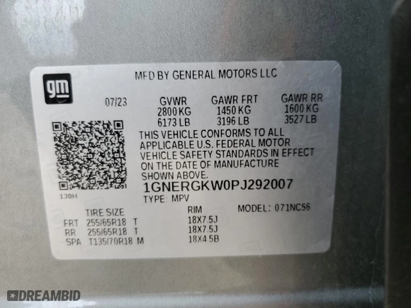 2023 Chevrolet Traverse LT Cloth with VIN 1GNERGKW0PJ292007, listed as a Copart auction lot 45939405 with 25,914 mi miles and Salvage Title. Bid and sale history available at carsss.com. Image 16.