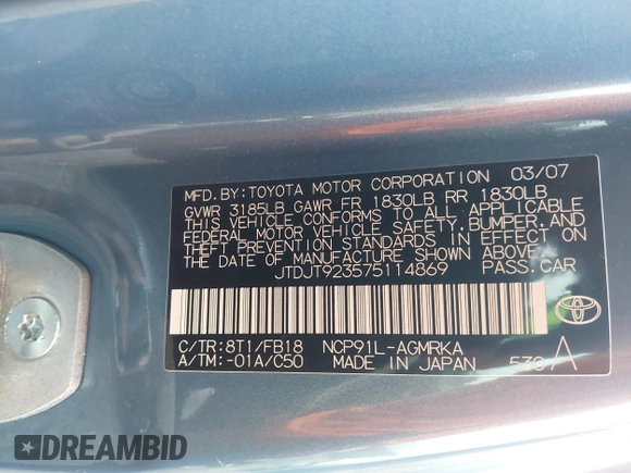 2007 Toyota Yaris с VIN JTDJT923575114869, выставлен на аукционе IAAI как лот 42556418 с пробегом 142 909 миль миль и . История ставок и продаж доступна на DreamBid. Изображение 9.