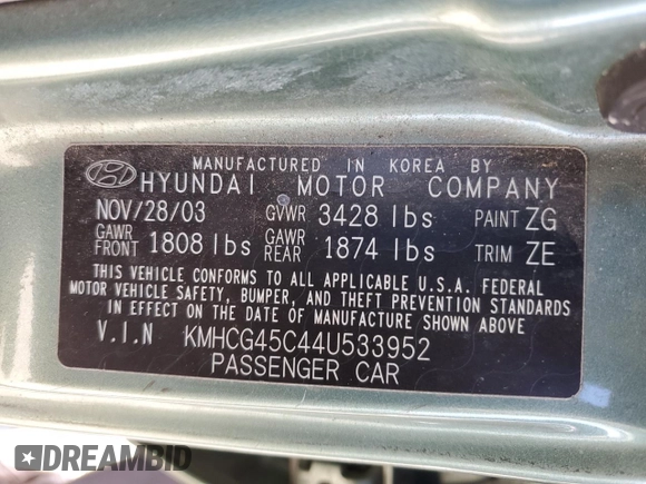 2004 Hyundai Accent GL with VIN KMHCG45C44U533952, listed as a Copart auction lot 51181095 with 88,446 mi miles and Salvage Title. Bid and sale history available at carsss.com. Image 14.