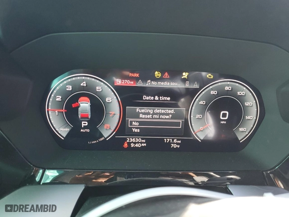 2023 Audi A3 Premium Plus with VIN WAUHUDGY9PA022476, listed as a Copart auction lot 85171164 with 23,630 mi miles and Salvage Title. Bid and sale history available at carsss.com. Image 9.