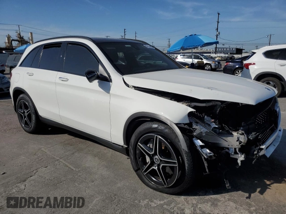2020 Mercedes-Benz GLC 300 with VIN WDC0G8DB9LF737859, listed as a Copart auction lot 57615195 with 58,754 mi miles and Salvage title. Bid and sale history available at DreamBid. Image 4.